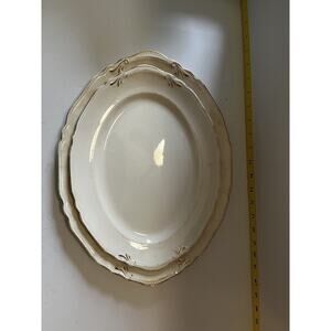 Vintage Crown Potteries Co. Set Of 2 Large Oval Serving Platters Ivory With Gold